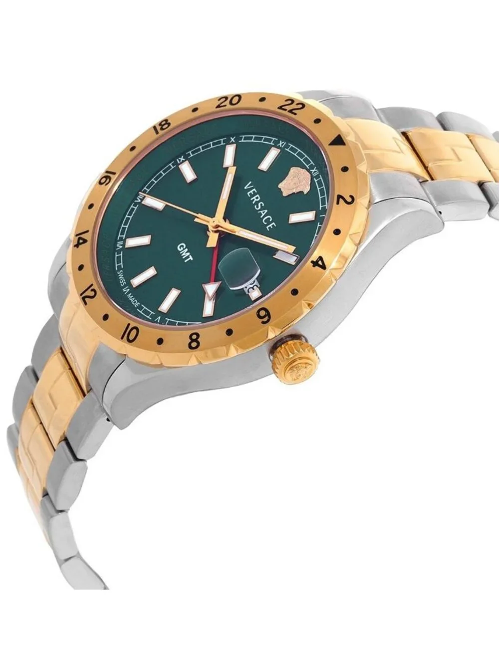 NWT Versace Hellenyium GMT Quartz Green Dial Men's Watch